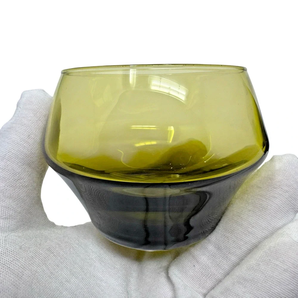 MCM Avocado Green Handblown Glass Pitcher & Cup Lot of 2 Mid Century Modern
